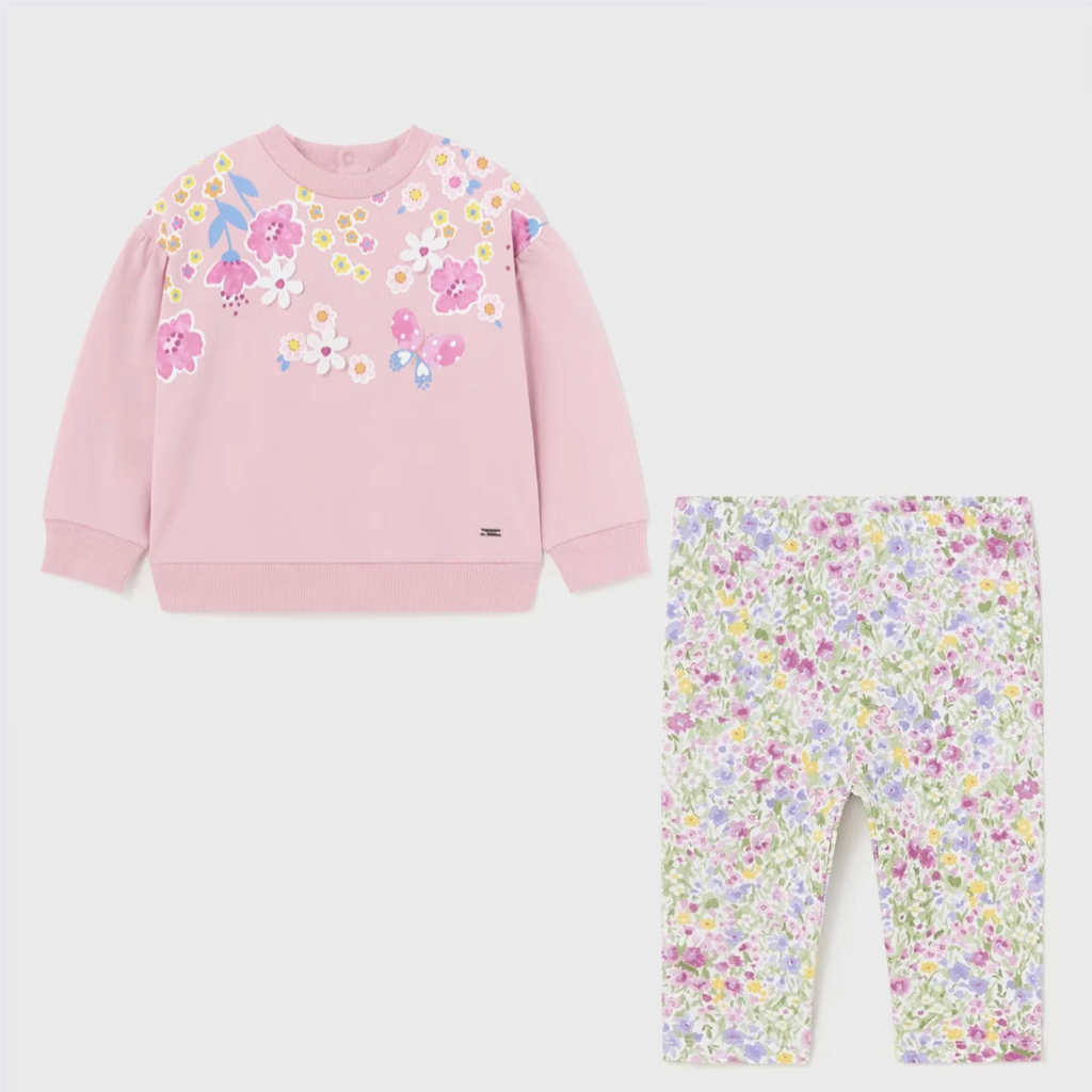 Mayoral Girls Outfit Set Pink Floral Leggings & Pull Over Jumper | 1432 -1731 | New Season