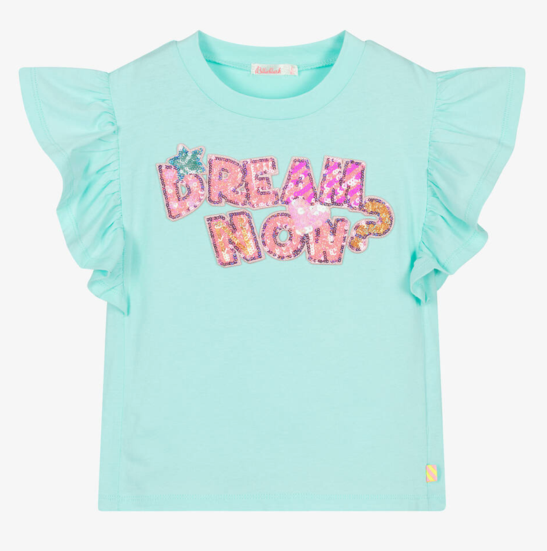 Billieblush Girls Dream Now Aqua Blue Ruffle T-shirt