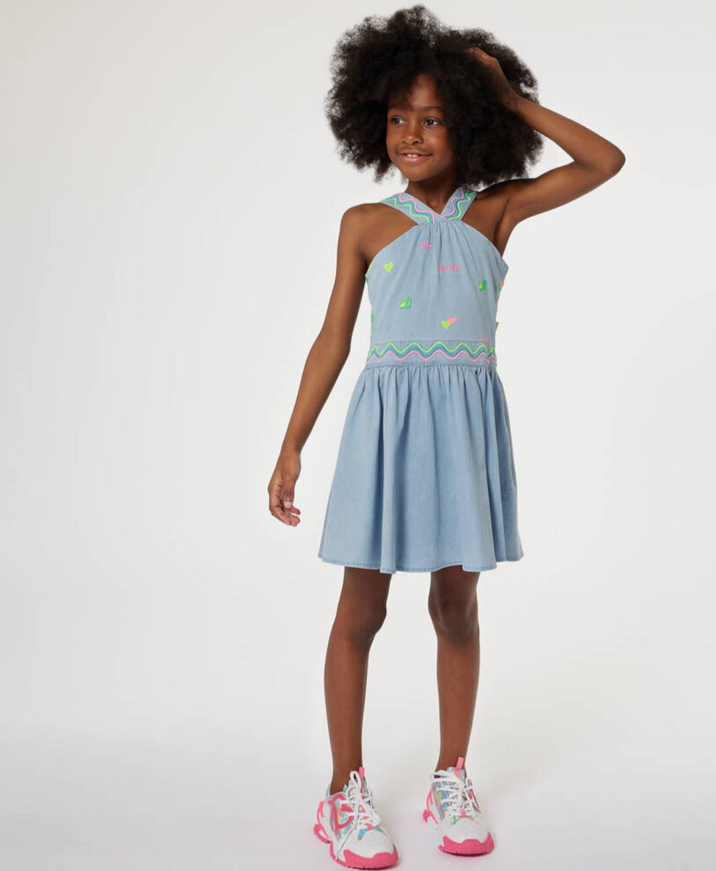 Billieblush Girls Summer Embroidered Denim Dress | pre-order