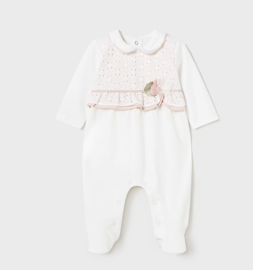 Mayoral Baby Girls White & Pink Sleepsuit | New Season