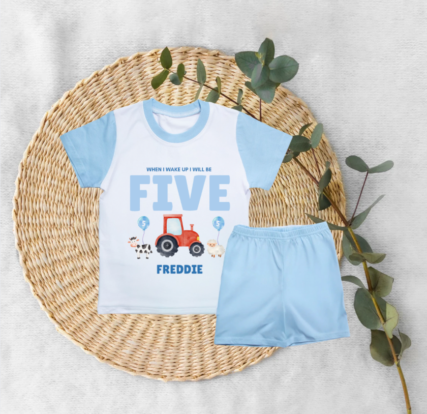 Personalised When I Wake Up Birthday Kids Blue Short Pyjamas