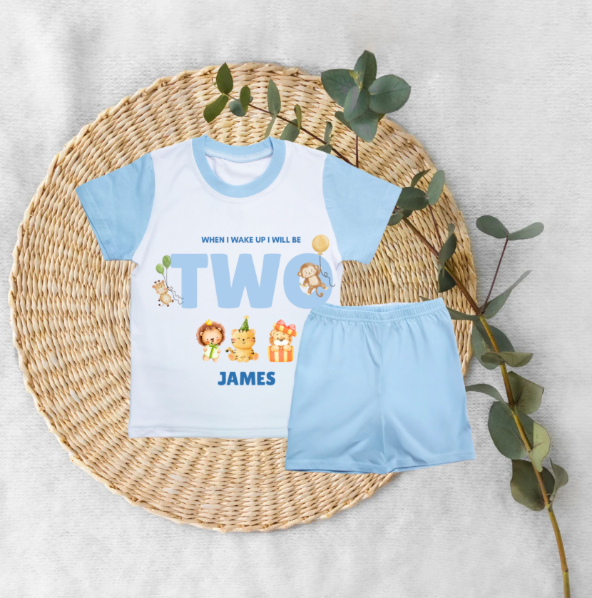 Personalised When I Wake Up Birthday Kids Blue Short Pyjamas