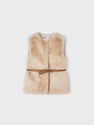 Mayoral Girls Beige Faux Fur Gilet | Sale 60% off