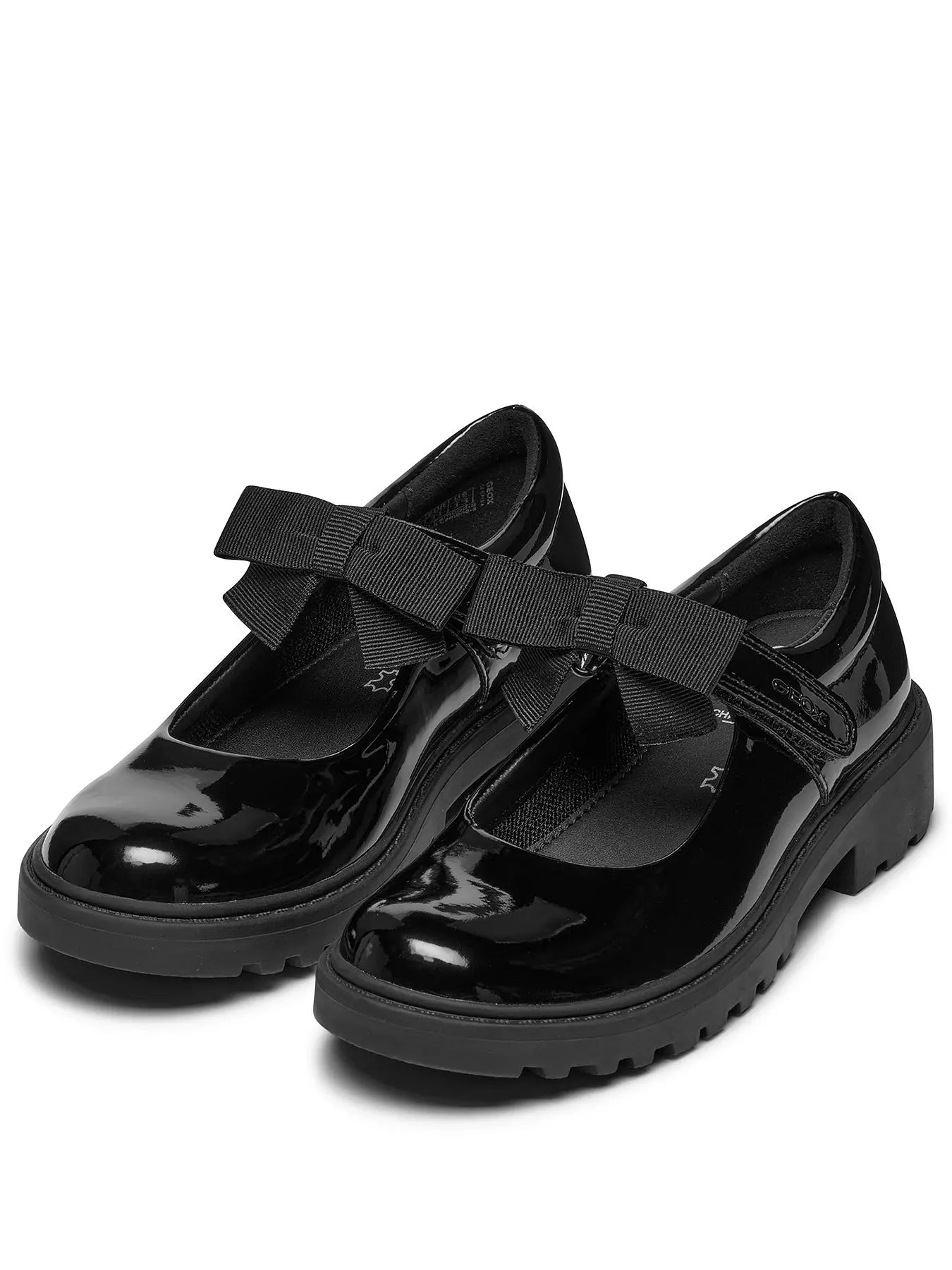 Geox Girls Casey Velcro Mary Jane with Bow Strap Black Patent