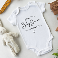 Personalised Baby Announcement White Vest Coming Soon