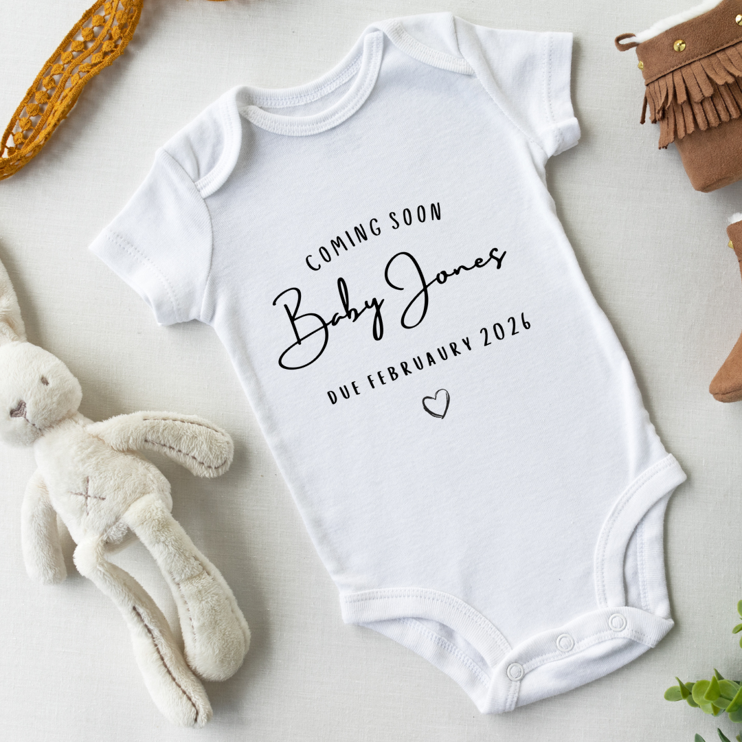 Personalised Baby Announcement White Vest Coming Soon