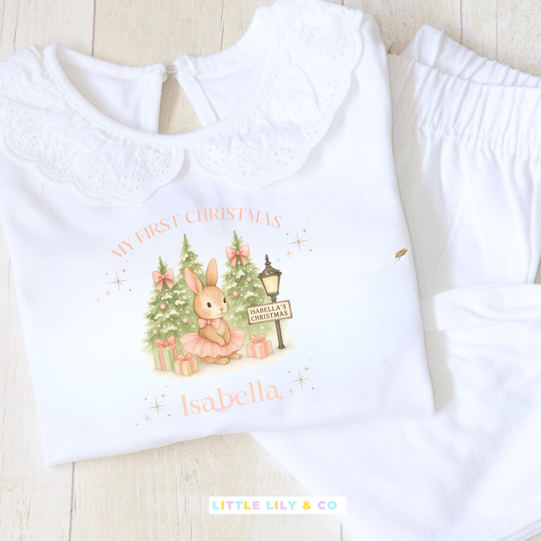 Personalised Children's Girls Pyjamas White Frilly - Bespoke Create Your Own Designs