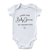 Personalised Baby Announcement White Vest Coming Soon