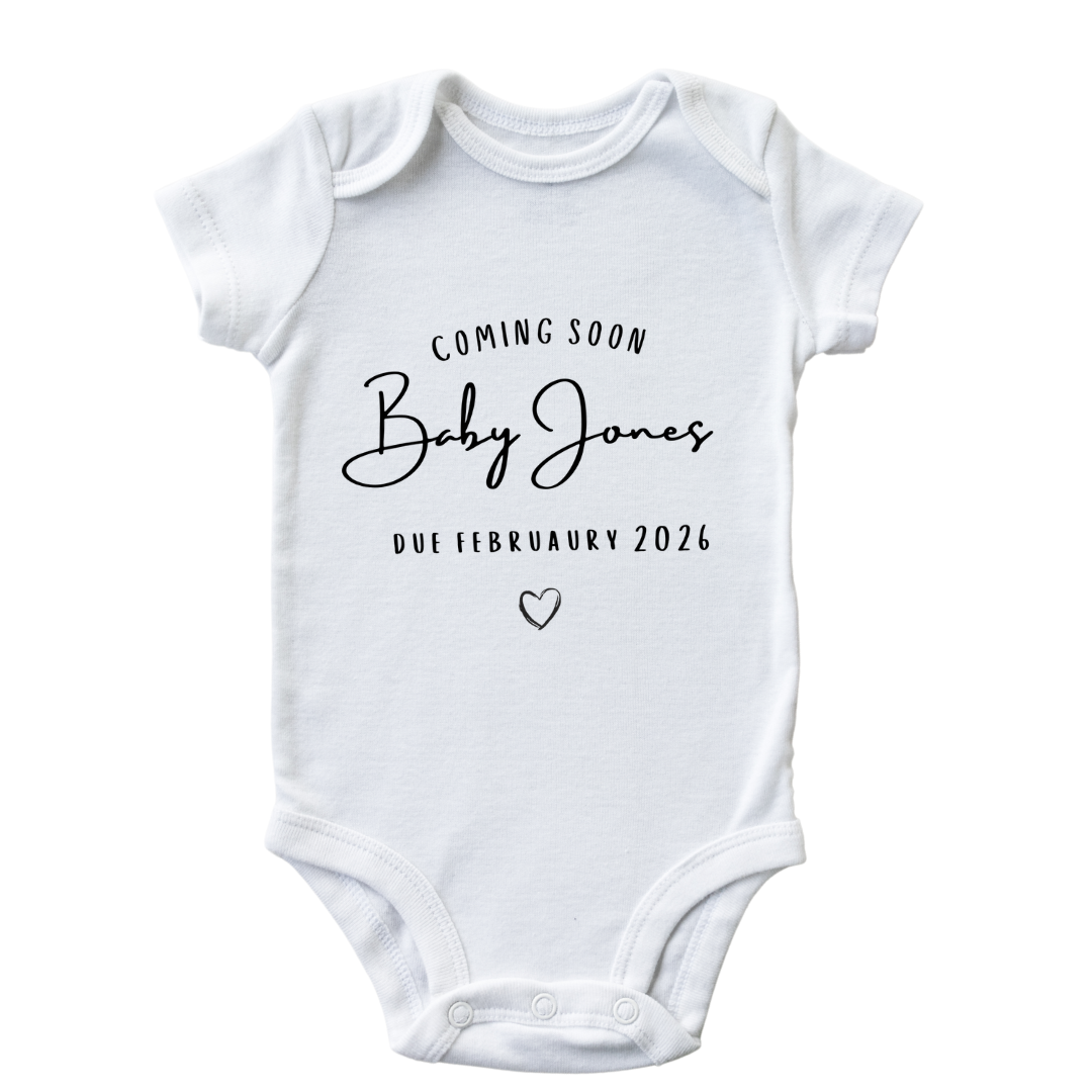 Personalised Baby Announcement White Vest Coming Soon