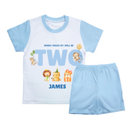 Personalised When I Wake Up Birthday Kids Blue Short Pyjamas