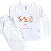 Personalised Children's Girls Pyjamas White Frilly - Bespoke Create Your Own Designs