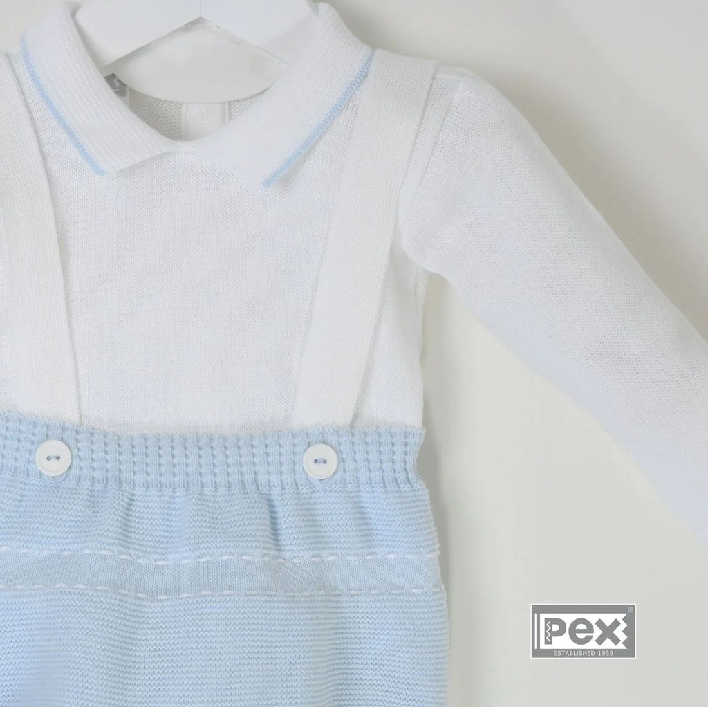 Pex Baby Boys Blue & White Knitted Dungaree Outfit