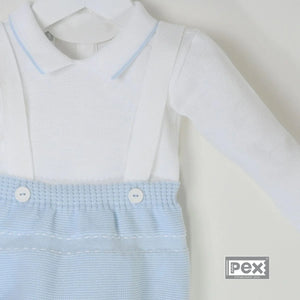 Pex Baby Boys Blue & White Knitted Dungaree Outfit | SALE