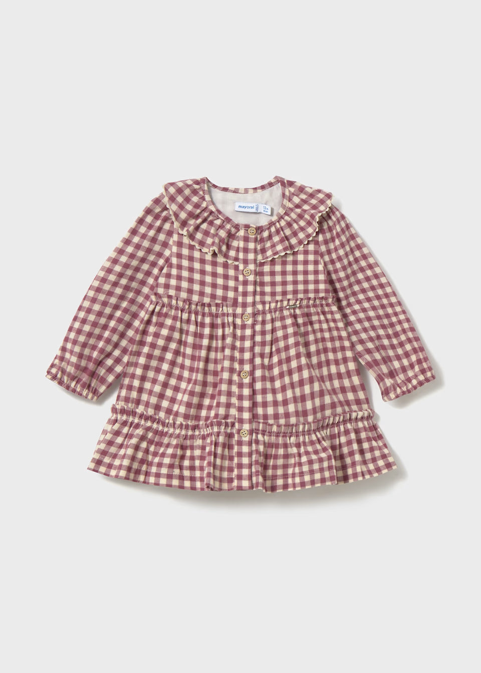 Mayoral Girls Toddler Gingham Blush Pink Dress with Collar
