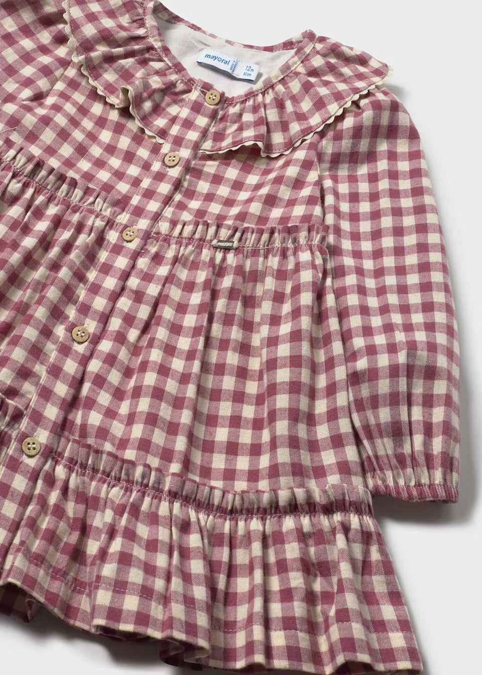 Mayoral Girls Toddler Gingham Blush Pink Dress with Collar
