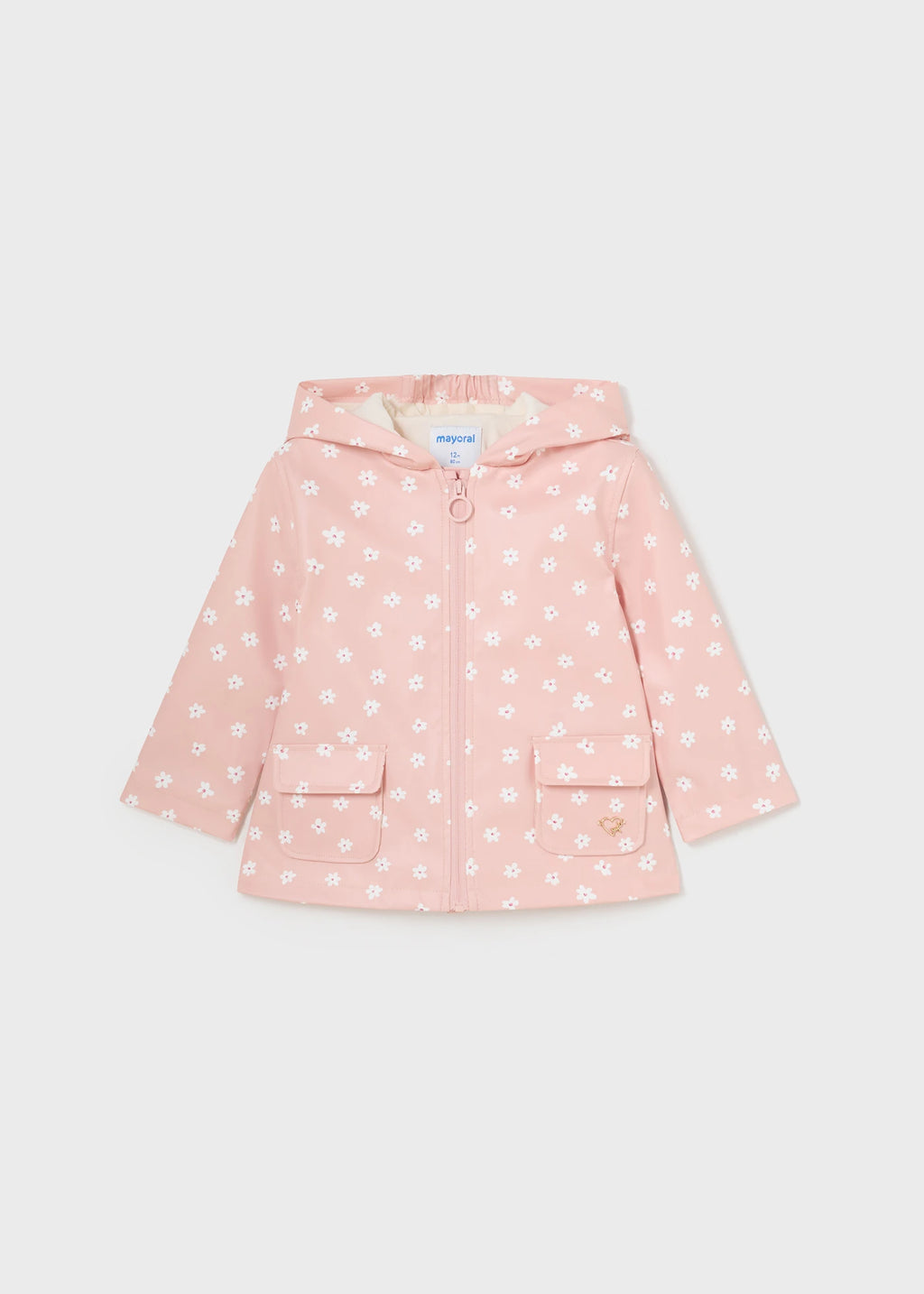 Mayoral Baby Girls Water Repellent Floral Pastel Pink Raincoat | New Season SS24