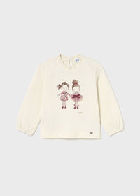 Mayoral Toddler Girls Appliqué Cream Long Sleeved and Pink T-shirt
