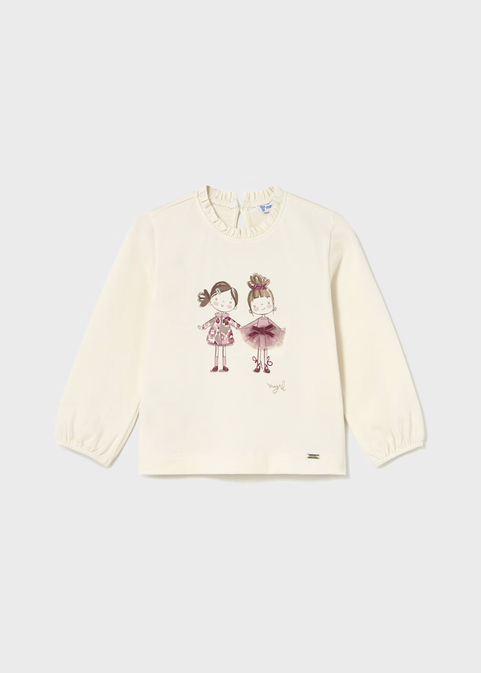 Mayoral Toddler Girls Appliqué Cream Long Sleeved and Pink T-shirt