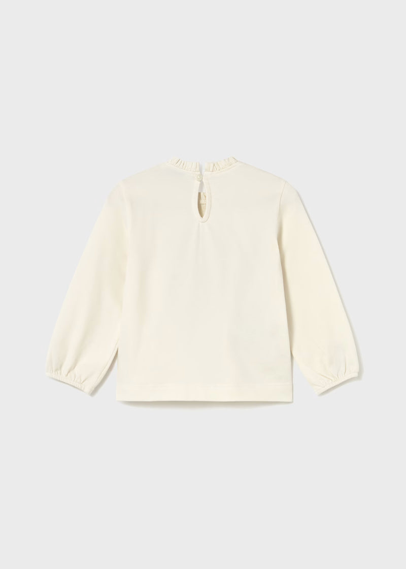 Mayoral Toddler Girls Appliqué Cream Long Sleeved and Pink T-shirt