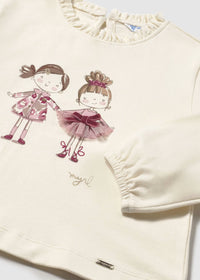 Mayoral Toddler Girls Appliqué Cream Long Sleeved and Pink T-shirt