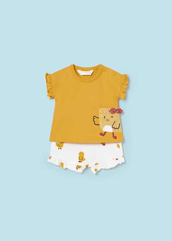 Mayoral 2 Piece Yellow Duck Print T-shirt & Shorts Baby Girls Outfit Set  | New Season