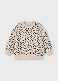 Mayoral Girls Ruffle Sleeved Leopard Print Jumper