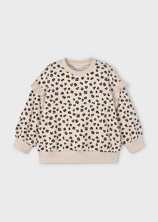 Mayoral Girls Ruffle Sleeved Leopard Print Jumper