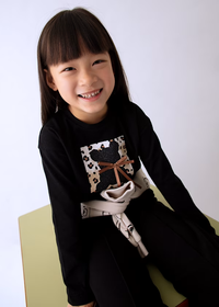 Mayoral Girls Long Sleeved Leopard Print and Teddy Bear T-shirt with Bow