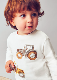 Mayoral Boys Toddler Interactive Tractor Long Sleeved T-shirt in Cream