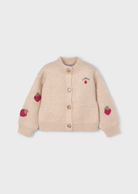 Mayoral Girls Beige Knitted Cardigan Strawberry Embroidery