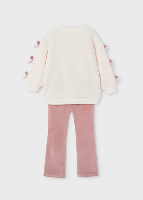 Mayoral Girls Bow Sweatshirt and Matching Leggings Outfit Set in Blush Pink