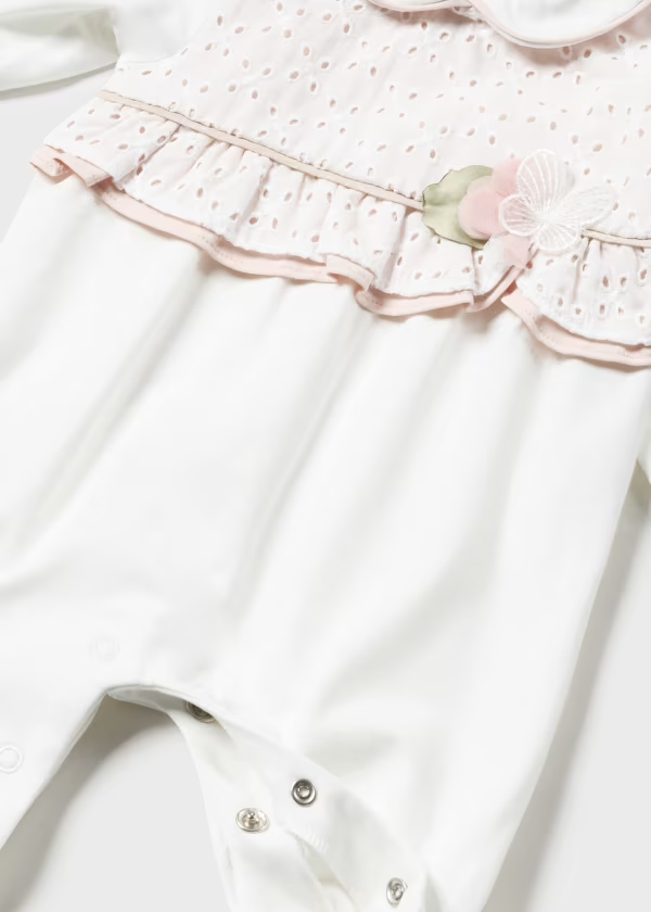 Mayoral Baby Girls White & Pink Sleepsuit | New Season