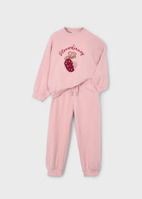 Mayoral Girls Pink Strawberry Embroidered Pink Jumper and Joggers Tracksuit Set