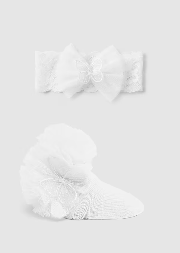 Mayoral Baby Girls White Butterfly Socks with Headband Set