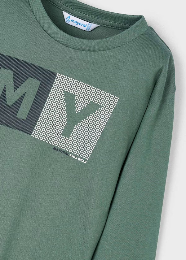 Mayoral Boys Long Sleeved T-shirt  Slogon in Forest Green