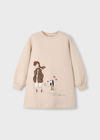 Mayoral Girls Beige Sand Fleece Long Dress  Sweatshirt