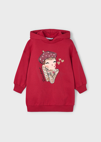 Mayoral Girls Red Fleece Long Dress Hoodie