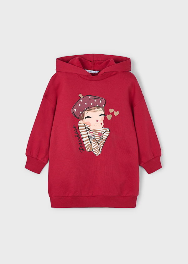 Mayoral Girls Red Fleece Long Dress Hoodie