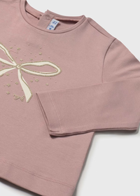 Mayoral Toddler Girls Long Sleeved Bow Blush Pink  T-shirt