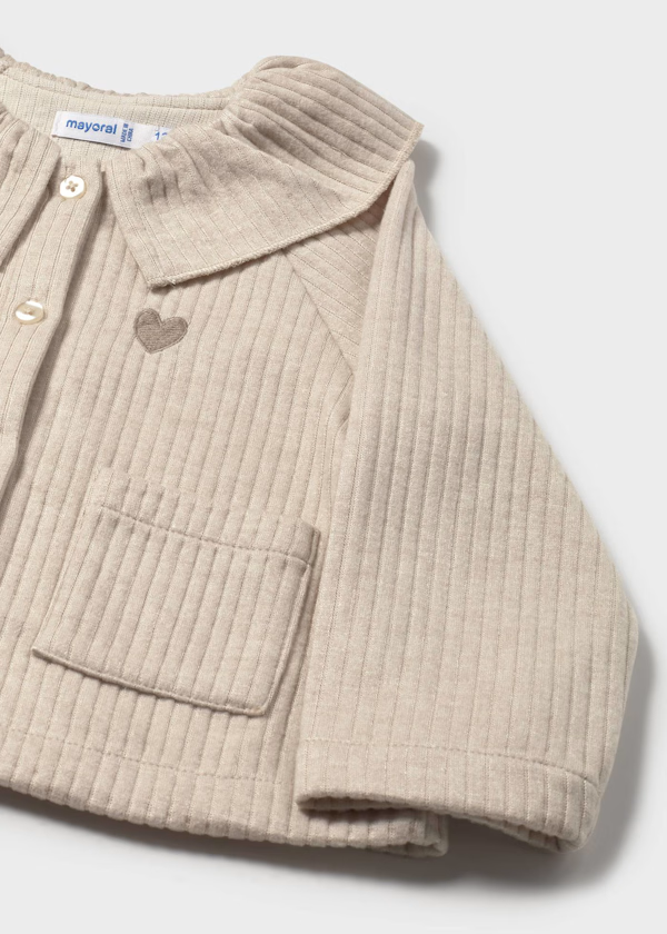 Mayoral Toddler Girls Knitted Cardigan Jacket in Beige with Collar