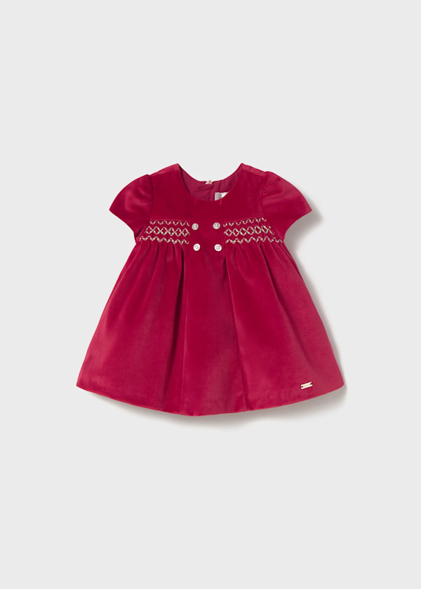 mayoral christmas dress Baby Girls Cherry Red Velvet – Little Lily & Co with a ruched waistband Color:Myck_Wht smarttag_clothing Winter_Navy Solid Orla Tencel