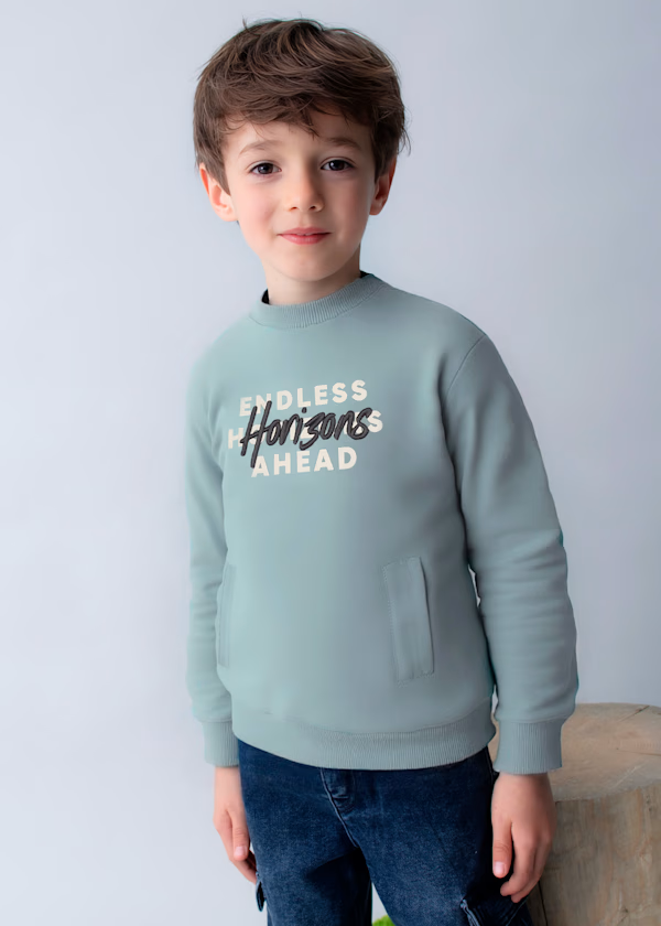 Mayoral Boys Glacier Blue Embriodred Slogan Jumper