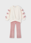 Mayoral Girls Bow Sweatshirt and Matching Leggings Outfit Set in Blush Pink