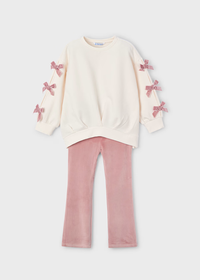 Mayoral Girls Bow Sweatshirt and Matching Leggings Outfit Set in Blush Pink