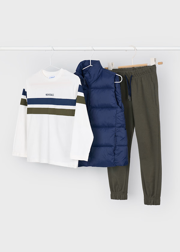 Mayoral Boys 2 Piece Tracksuit Outfit Set with T-shirt in Olive Green and Navy