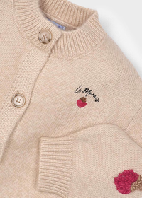 Mayoral Girls Beige Knitted Cardigan Strawberry Embroidery
