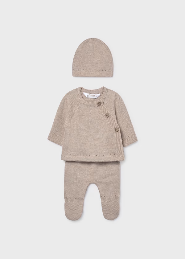 Mayoral Baby Unisex 3 piece Knitted Gift Set in Beige