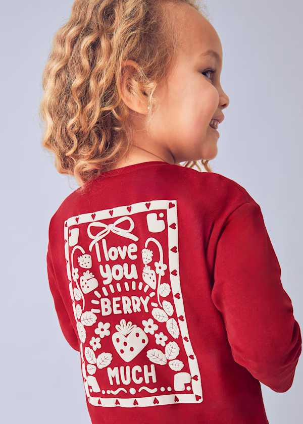 Mayoral Girls Red Strawberry Slogan ' I love you berry much' long sleeved t-shirt