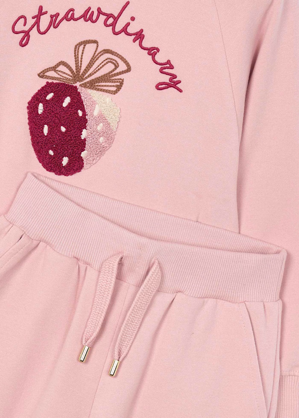 Mayoral Girls Pink Strawberry Embroidered Pink Jumper and Joggers Tracksuit Set