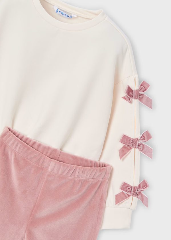 Mayoral Girls Bow Sweatshirt and Matching Leggings Outfit Set in Blush Pink
